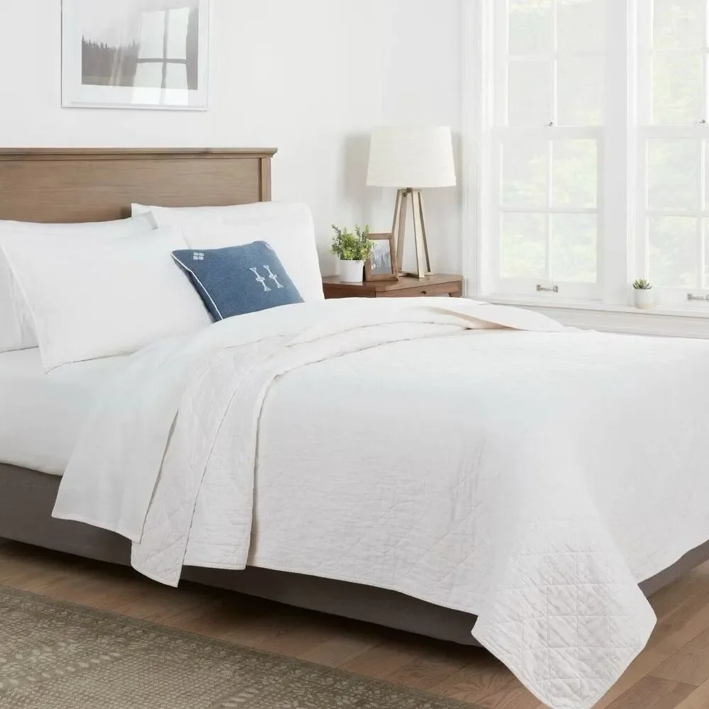 Twin/Twin XL Diamond Stitch Cotton Linen Quilt White - Threshold™, Midweight NEW